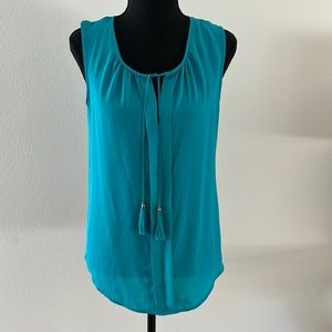 NWT Rose & Olive teal sleeveless blouse with ties